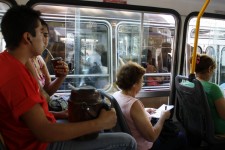 Drinking ‘mate’ on the bus, Av Santa Fe, Palermo